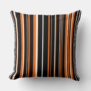 Black, Orange, and White Barcode Stripe Throw Pillow