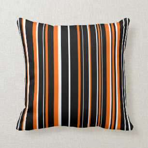 Black, Orange, and White Barcode Stripe Throw Pillow
