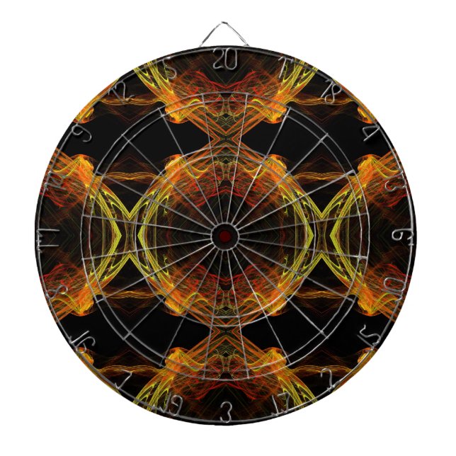 Black, Orange and Yellow Fractal Dart Board (Front)