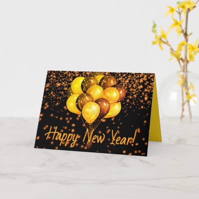 Black Orange Balloons HAPPY NEW YEAR Personalized  Card (Yellow Flower)