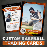 Black Orange Baseball Trading Card Baseball Player<br><div class="desc">Show off your love for the game with this sleek and modern baseball trading card! This fully customizable card is perfect for celebrating your favourite players or creating unique keepsakes for your team. The bold geometric design and personalized details will make this trading card a standout. Add your player's photo,...</div>