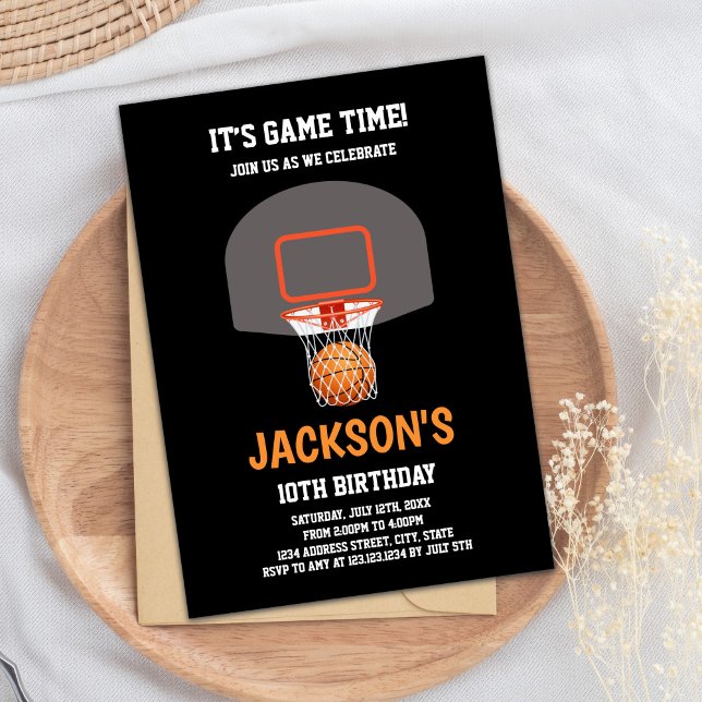 Black & Orange Basketball Birthday Invitation (Black Orange Basketball Invitations)