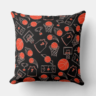 Black & Orange Basketball Theme Throw Pillow