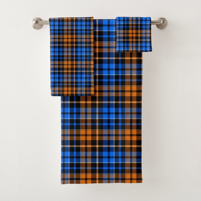 Black Orange Blue Plaid Tartan Design  Bath Towel Set (Insitu)
