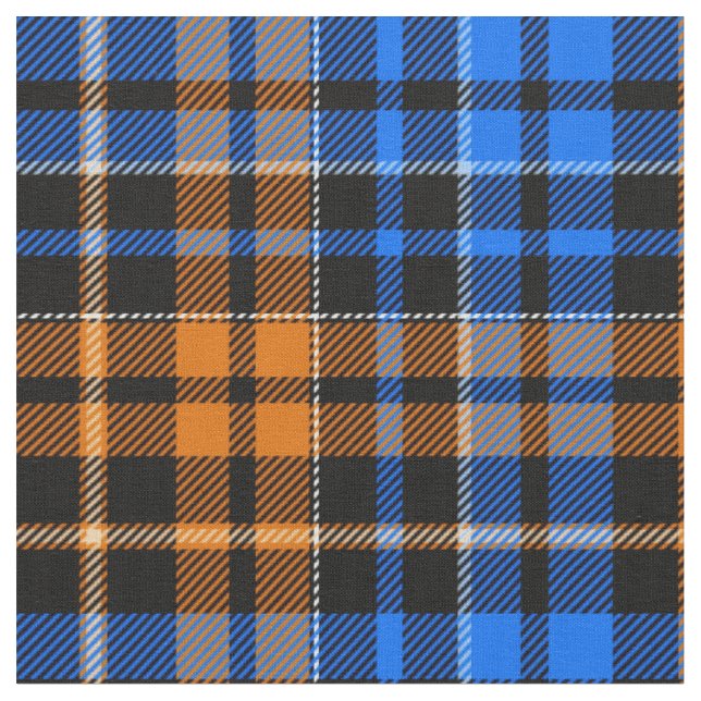 Black Orange Blue Plaid Tartan Design  Fabric (Close Up)