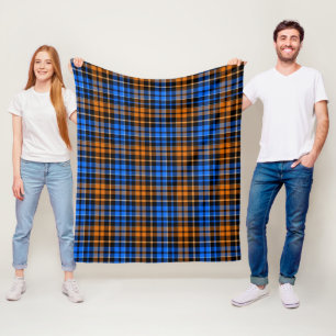 Black Orange Blue Plaid Tartan Design  Fleece Blanket