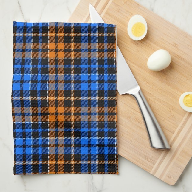 Black Orange Blue Plaid Tartan Design  Kitchen Towel (Quarter Fold)