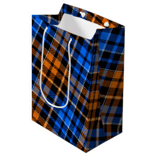 Black Orange Blue Plaid Tartan Design  Medium Gift Bag