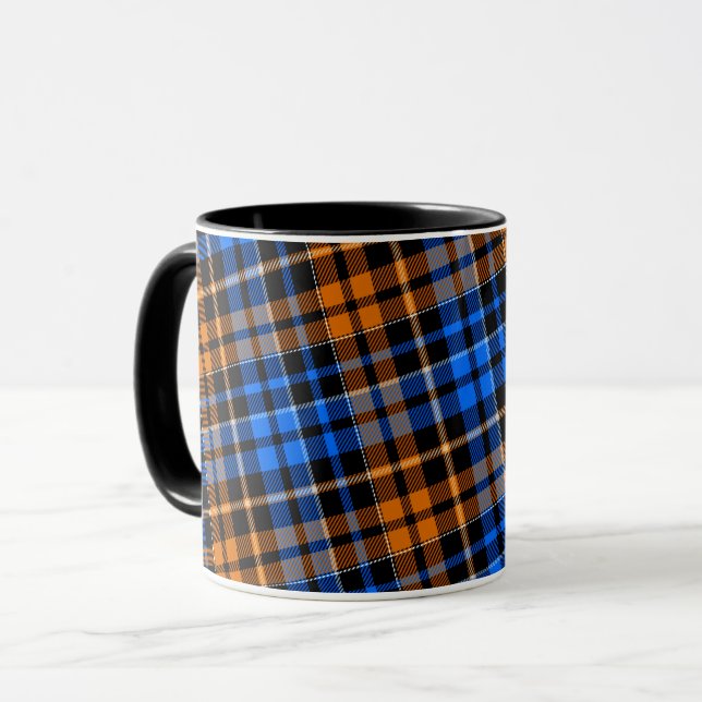 Black Orange Blue Plaid Tartan Design  Mug (Front Left)