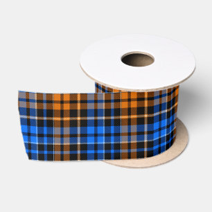Black Orange Blue Plaid Tartan Design  Satin Ribbon