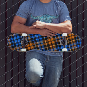 Black Orange Blue Plaid Tartan Design Skateboard