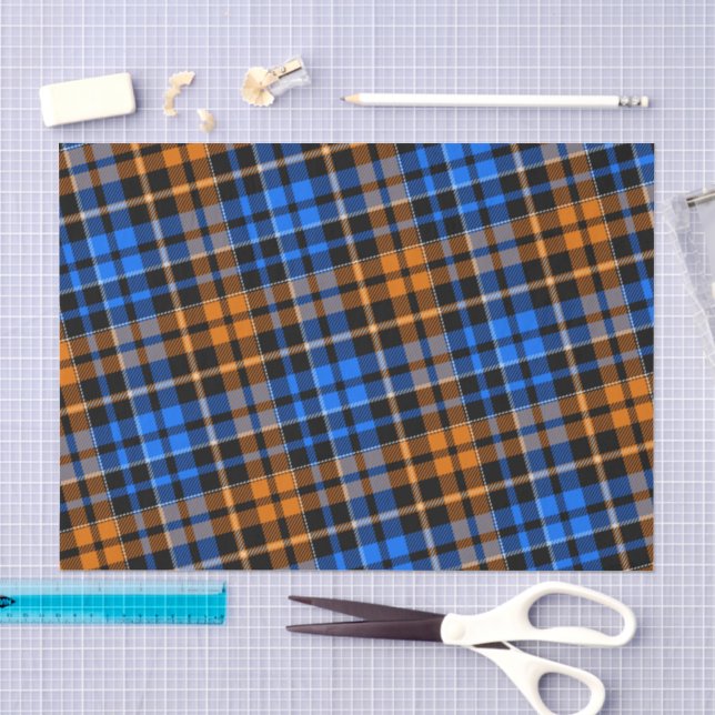 Black Orange Blue Plaid Tartan Design  Tissue Paper (Craft)