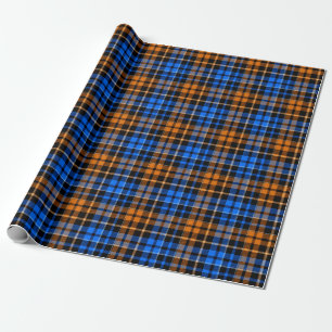 Black Orange Blue Plaid Tartan Design Wrapping Paper