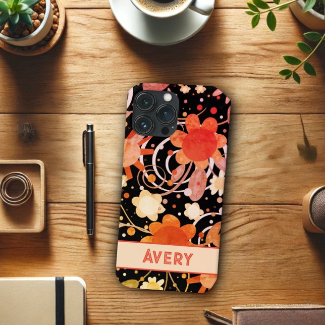 Black Orange Boho Floral Inspirivity iPhone Case (Creator Uploaded)