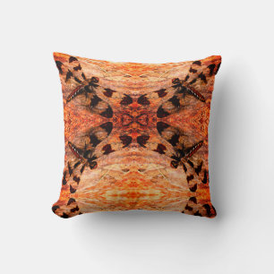 Black, orange, brown  dragonfly pattern solid back throw pillow