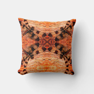 Black, orange, brown  dragonfly pattern solid back throw pillow