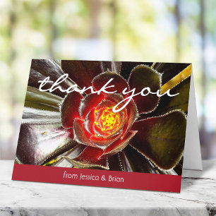 Black orange cactus photo script monogram name thank you card