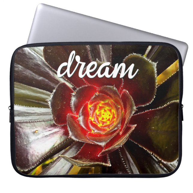 Black Orange Cactus Photography Dream Quote Script Laptop Sleeve (Front)