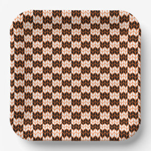 BLACK ORANGE CHECK KNIT 9" Square Paper Plates