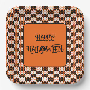 BLACK ORANGE CHECK KNIT 9" Square Paper Plates II