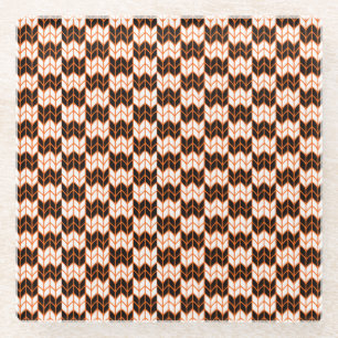 BLACK ORANGE CHECK KNIT Glass Drink Coaster