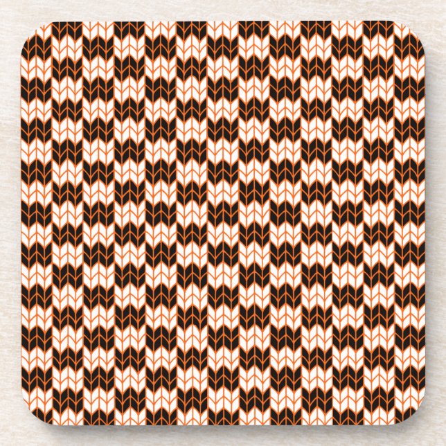 BLACK ORANGE CHECK KNIT Hard Plastic Coasters (Front)