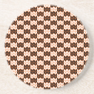 BLACK ORANGE CHECK KNIT Round Sandstone Coaster