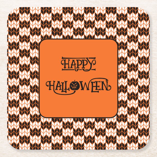 BLACK ORANGE CHECK KNIT Square Paper Coasters II (Front)