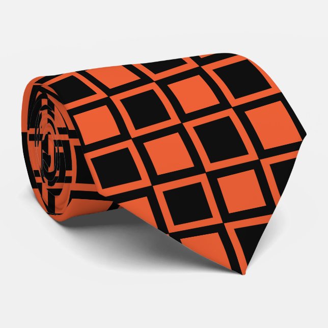 Black Orange Chequered Pattern Tie (Rolled)