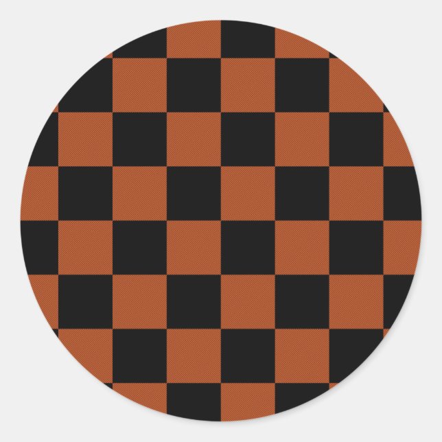 Black & Orange Chequered Squares Buffalo Plaid Classic Round Sticker (Front)