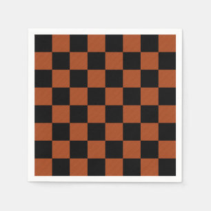 Black & Orange Chequered Squares Buffalo Plaid Napkin