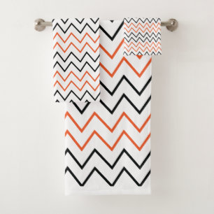 Black Orange Chevron Zigzag Bath Towel Set