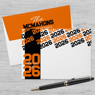 Black Orange Class of + Return Address Graduation Envelope