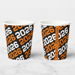 Black & Orange Class Year Graduation Paper Cups