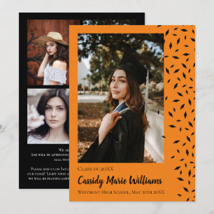 Black Orange Confetti Graduation Announcement