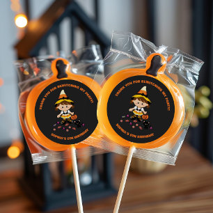 Black Orange Cute Girl Halloween Birthday Witch Classic Round Sticker