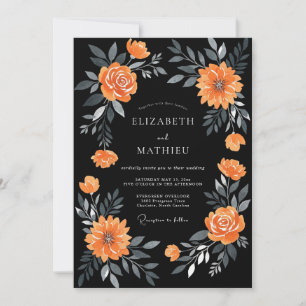 Black Orange Dahlia Wedding Invitation