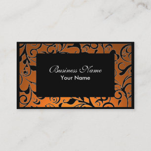Black orange damask appointment business cards