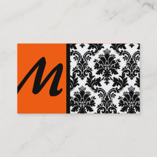 Black Orange Damask Business Cards