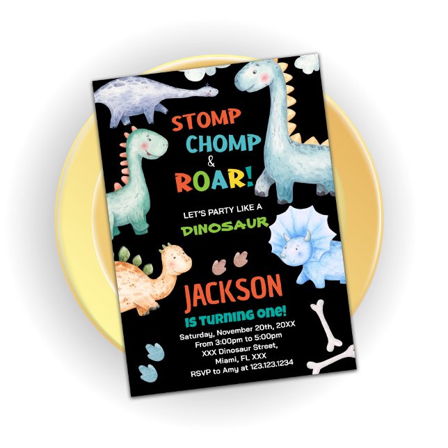 Black Orange Dinosaur Birthday Invitations (Black Orange Dinosaur Birthday Invitations)