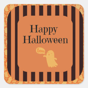 Black Orange Ghose Fun Halloween Party Square Sticker