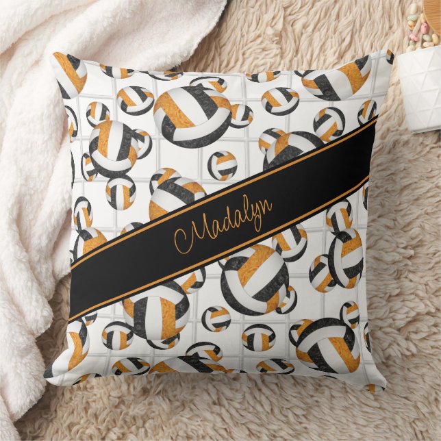 black orange girly volleyballs pattern net accent throw pillow (Blanket)