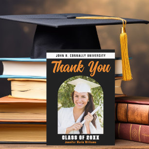 Black Orange Graduate Photo Arch Graduation Thank You Card