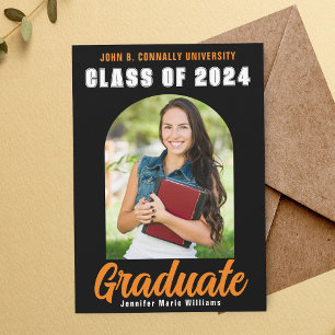 Black Orange Graduate Photo Modern Bold Graduation Announcement