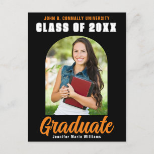 Black Orange Graduate Photo Modern Bold Graduation Postcard