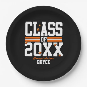 Black Orange Graduating Class Year Paper Plate