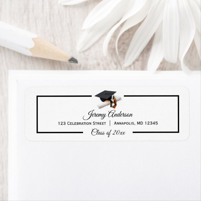 Black Orange Graduation Class Cap & Tassel Address (Insitu)