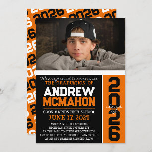 Black & Orange Graduation Photo Announcement