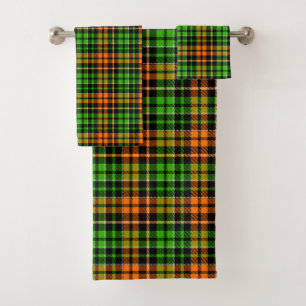 Black Orange Green Plaid Tartan Design Bath Towel Set
