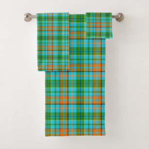 Black Orange Green Plaid Tartan Design Bath Towel Set